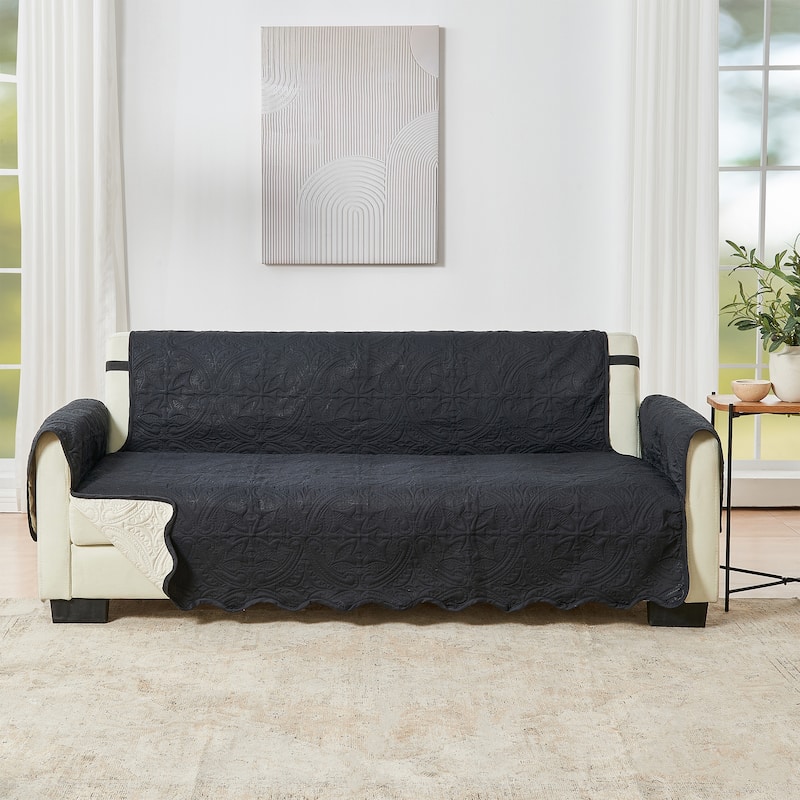 Reversible Sofa Cover Quilted Pet Furniture Protector Slipcover - Black / Taupe