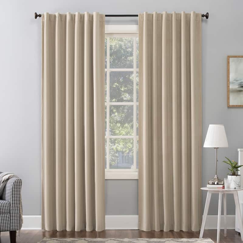 Sun Zero Amherst Velvet Noise Reducing Thermal Extreme Total Blackout Back Tab Curtain Panel, Single Panel - 50 x 84 - Ecru