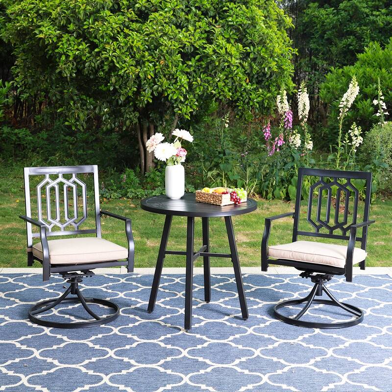 MAISON ARTS 3 Pieces Patio Bistro Set Patio Furniture Dining Sets, 2 Swivel Chairs with Cushions and 1 Round Coffee Table