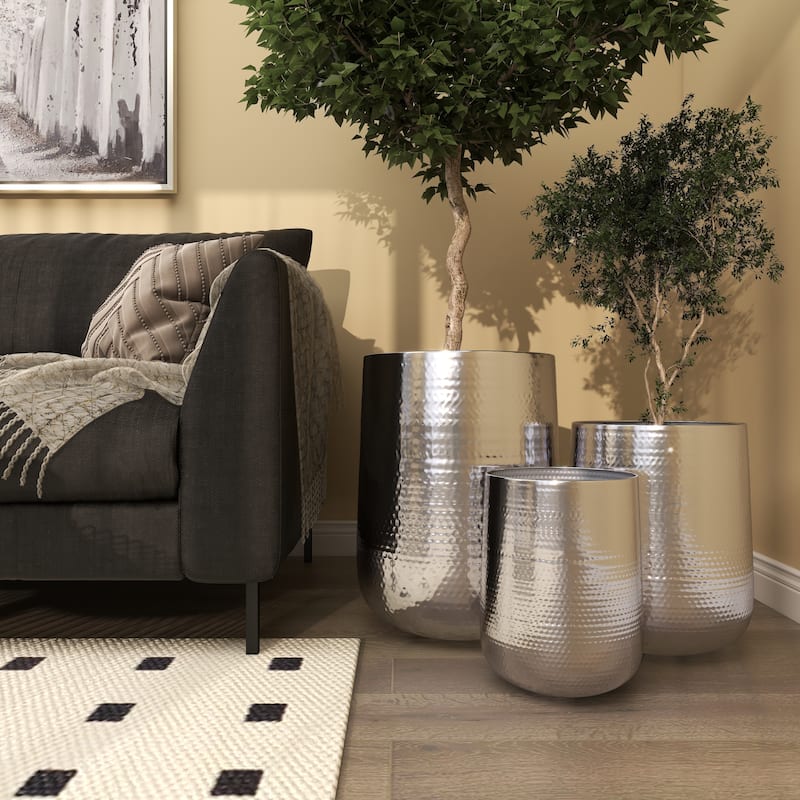 Aluminum Hammered Metal Glam Planter in Copper or Silver (Set of 3)