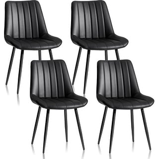 Set of 4 Modern Upholstered Dining Chairs with Faux Leather Seat and ...