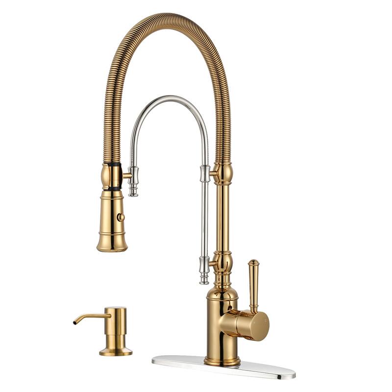 WOWOW Single Handle Gooseneck Pull Down Sprayer Kitchen Faucet