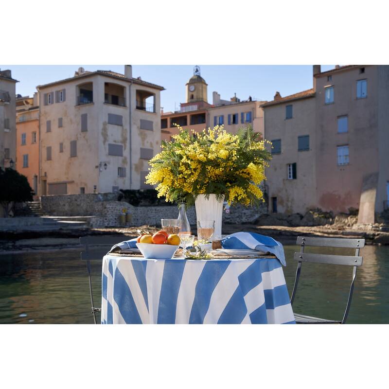 Couleur Nature St. Tropez Tablecloth - Blue Stripes - 59" x 59"