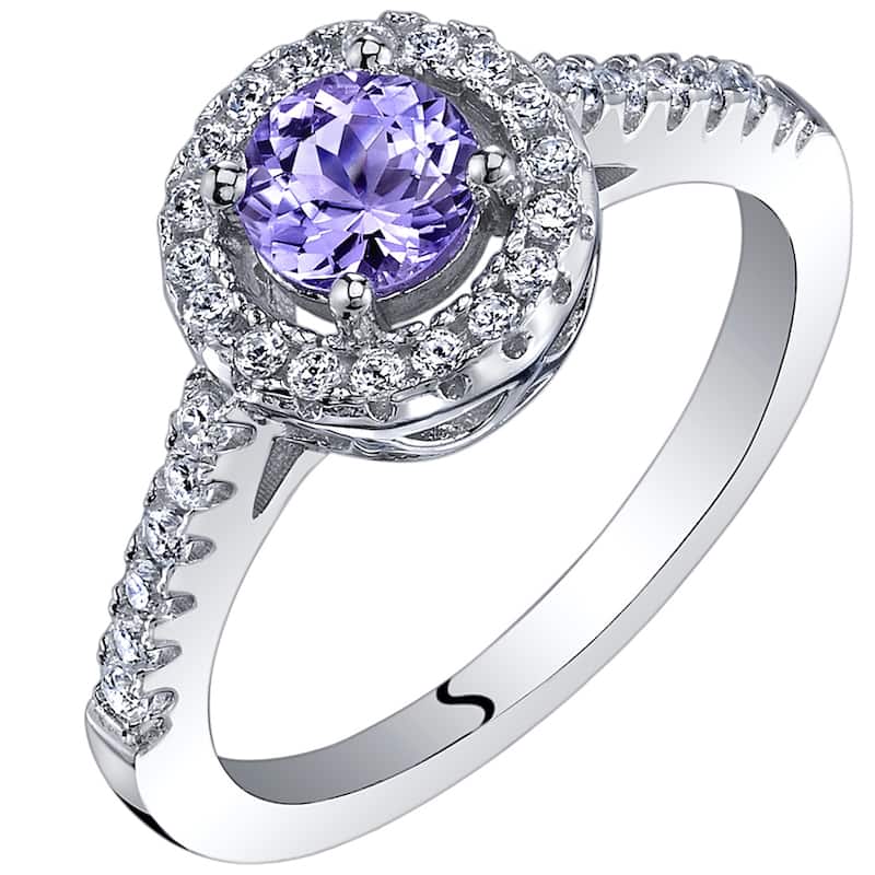 Sterling Silver 0.5 ct Tanzanite Halo Ring