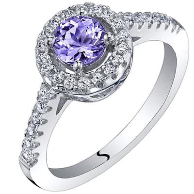 Sterling Silver 0.5 ct Tanzanite Halo Ring