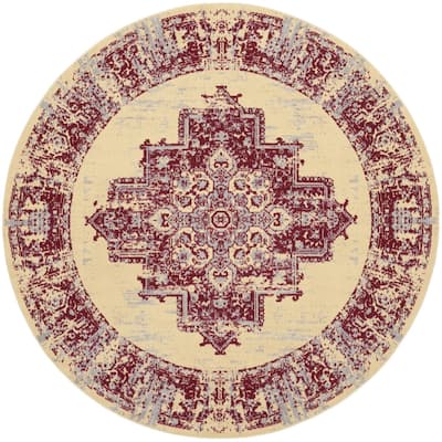 Rumi Power Loomed Geometric Area Rug By HomeRoots - 8' Round