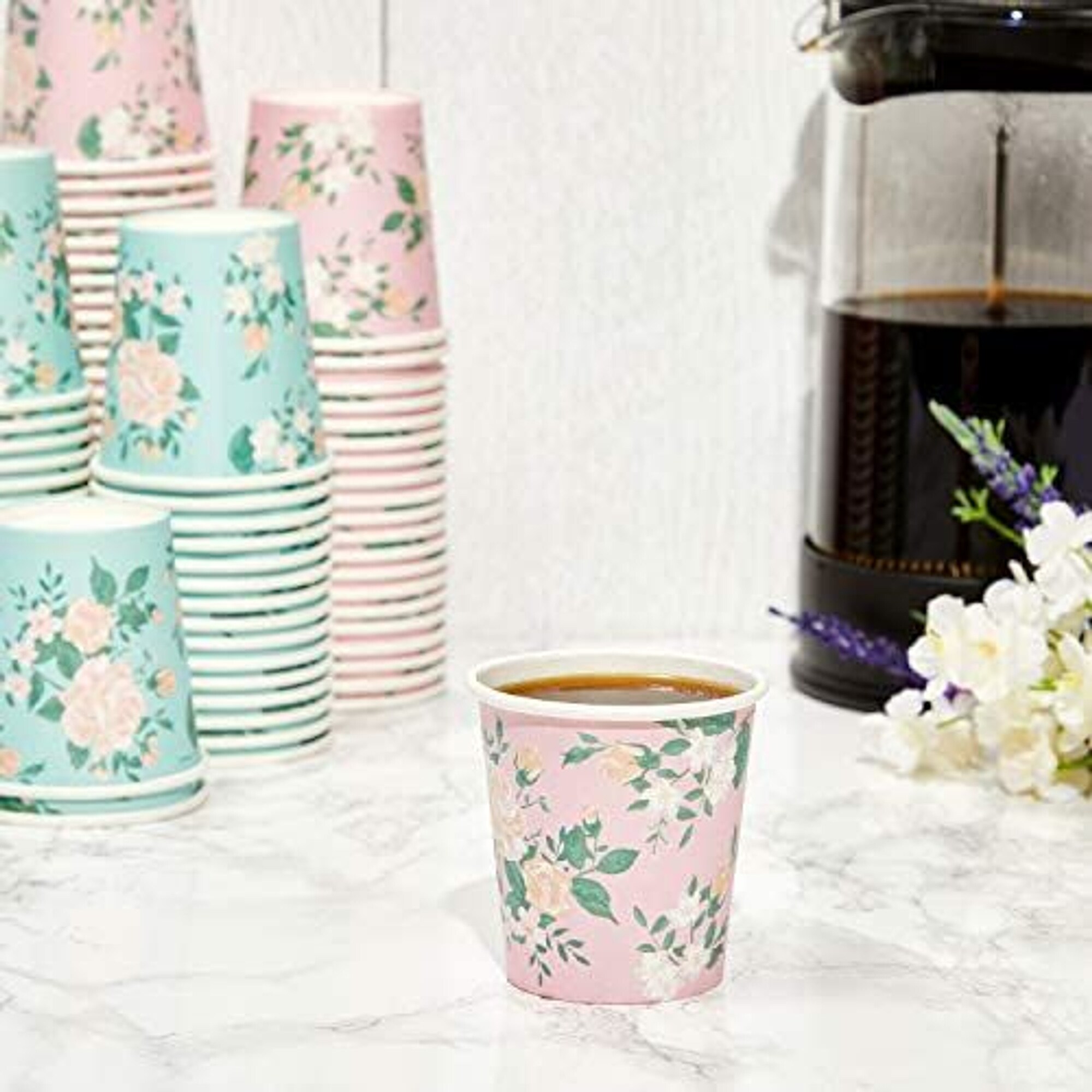 Paper Espresso Cups, Small Shot Cup for Bathroom, 2 Floral Designs