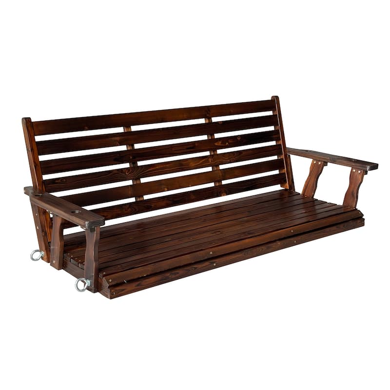 Wooden Porch Swing with Hanging Chains and 7mm Springs for Outdoor Patio Garden Yard