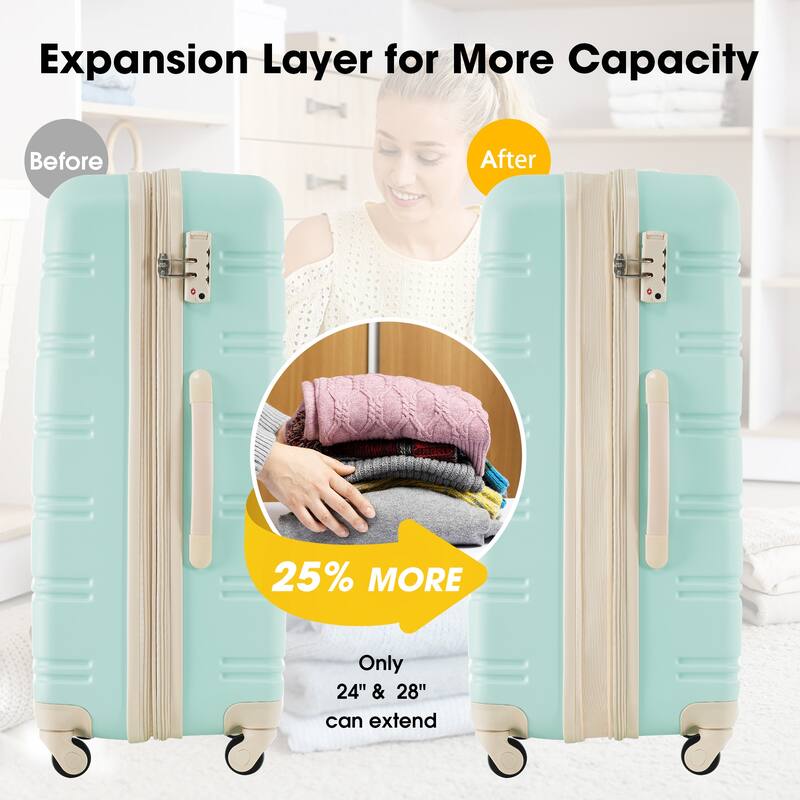 3 Piece Luggage Set, 20" 24" 28" Hardside Luggage Set, Lightweight Suitcase Set with TSA Lock and Spinner Wheels