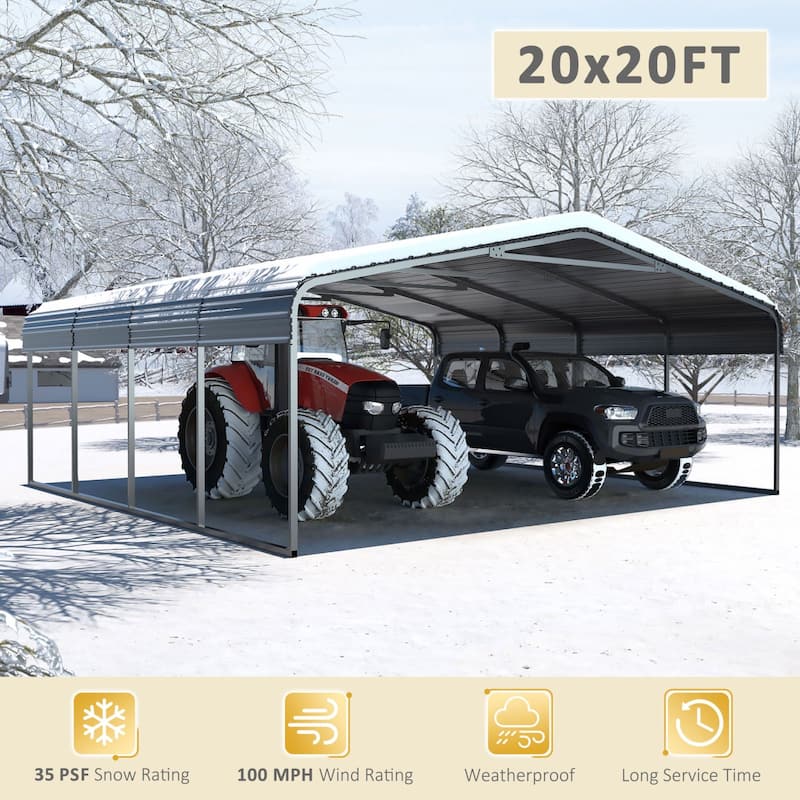 VEIKOUS Heavy Duty Metal Carport Galvanized Steel Shelter for Cars, Boats, and Tractors