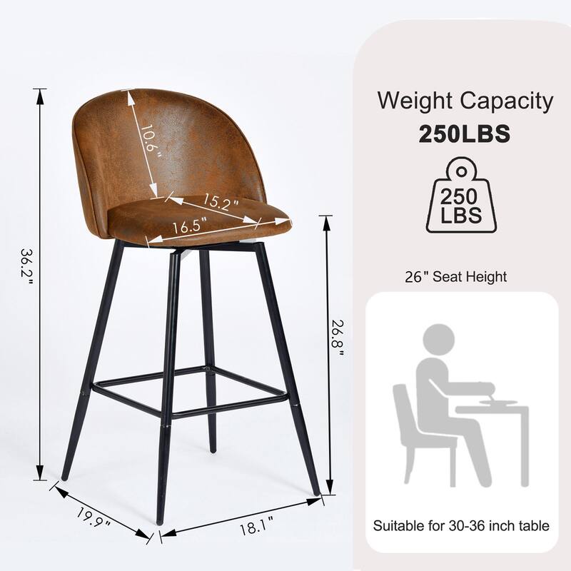 Homy Casa Set of 2 Upholstered Counter Stools with Curved Back and Metal Legs for Kitchen Islands,Breakfast Bars - N/A