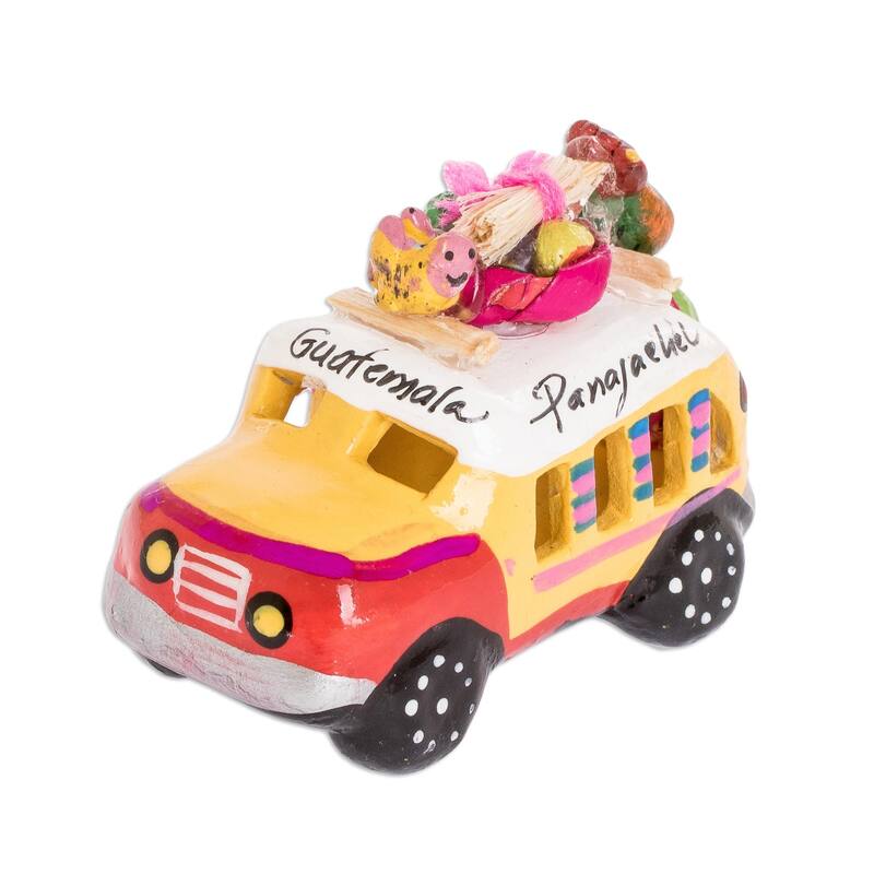 Novica Handmade Petite Old Time Market Bus Mini Ceramic Sculpture