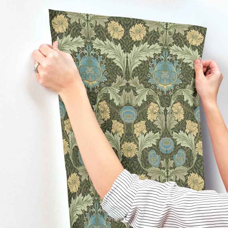 Myrtle Dark Green Floral Ogee Wallpaper