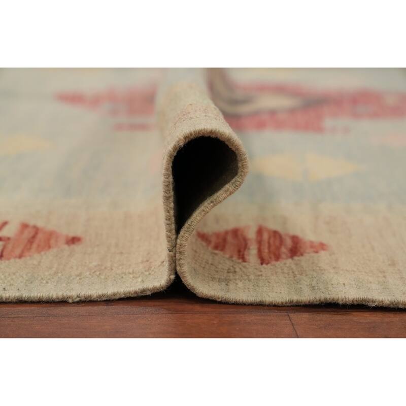 Hand Woven Oriental 100% Wool Carpet Southwestern Tribal Navy Blue & Blues Kilim Area Rug - 9' 0'' X 5' 5''