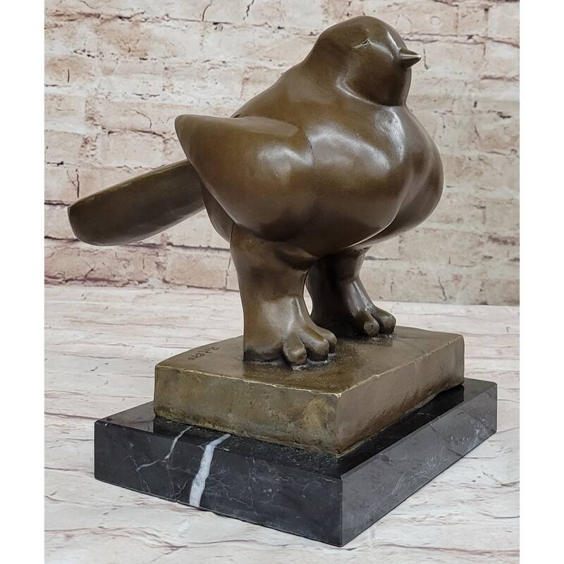 Bird By Fernando Botero Bronze Pigeon Dove Statue Sculpture Marble Base 10 Inches X 8 Inches