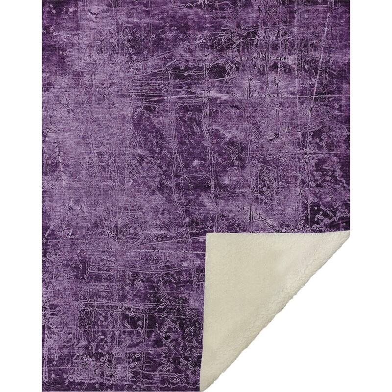 Premium Machine Washable Solid Imprints Sherpa Throw Blanket