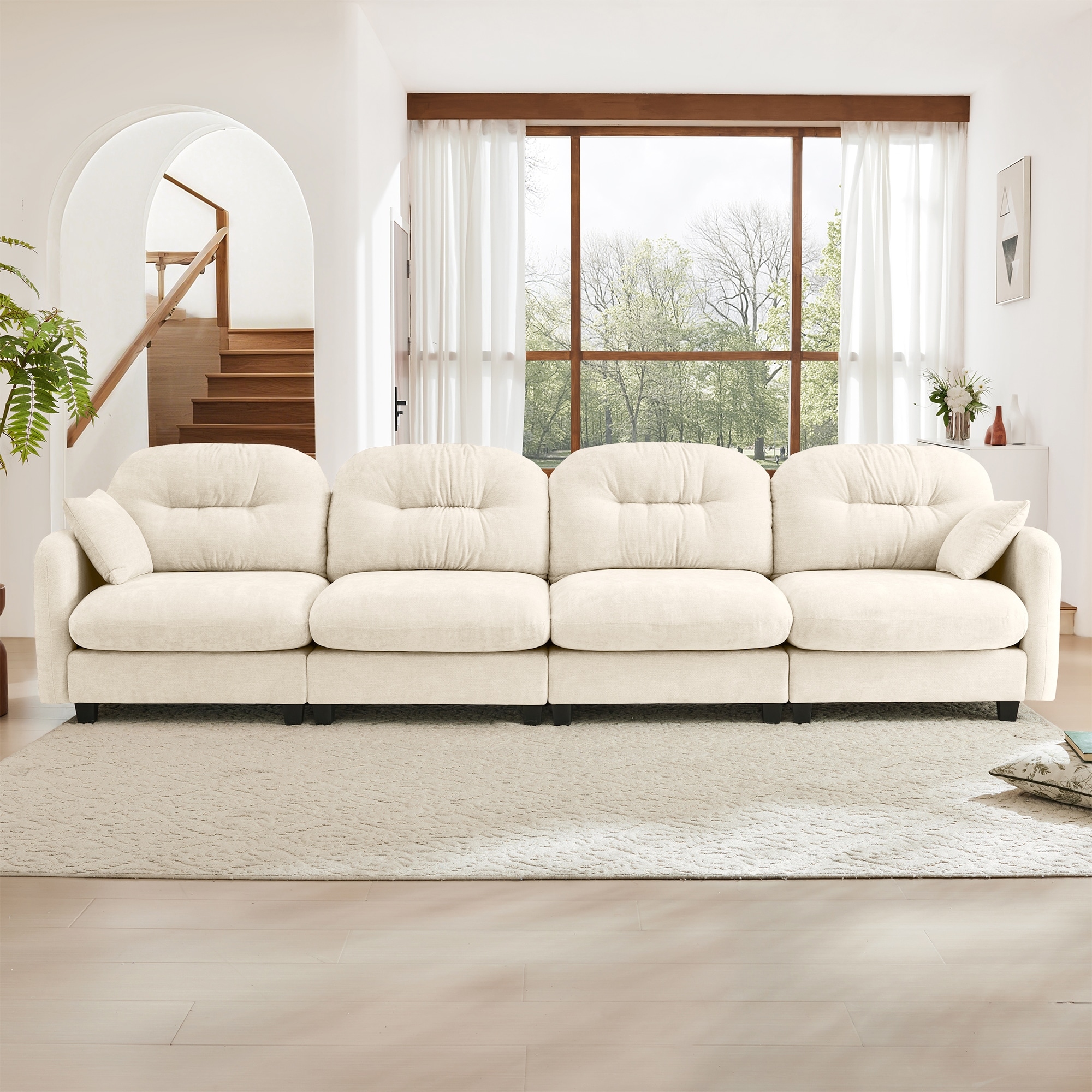 Ergonomic 4-Seater Chenille Modular Sectional Sofa with 2 Throw Pillows and Tufted Cushion Backrest for Living Room