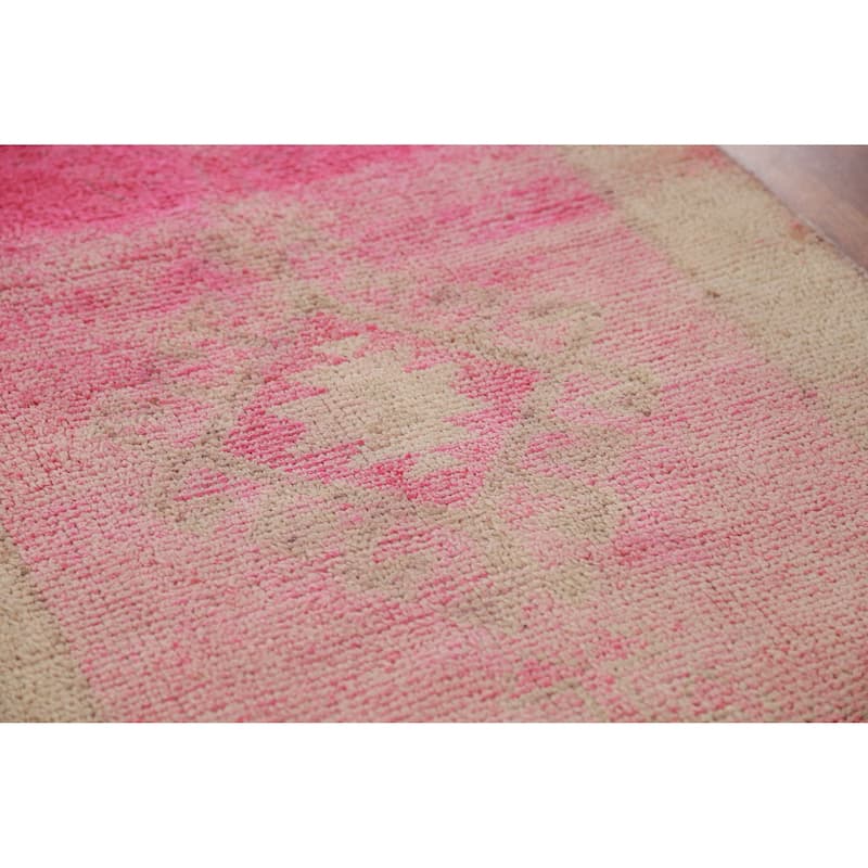 Fuchsia Oushak Turkish Runner Rug Handmade Wool Carpet - 2'10"x 11'7" - 2'10"x 11'7" - Pink