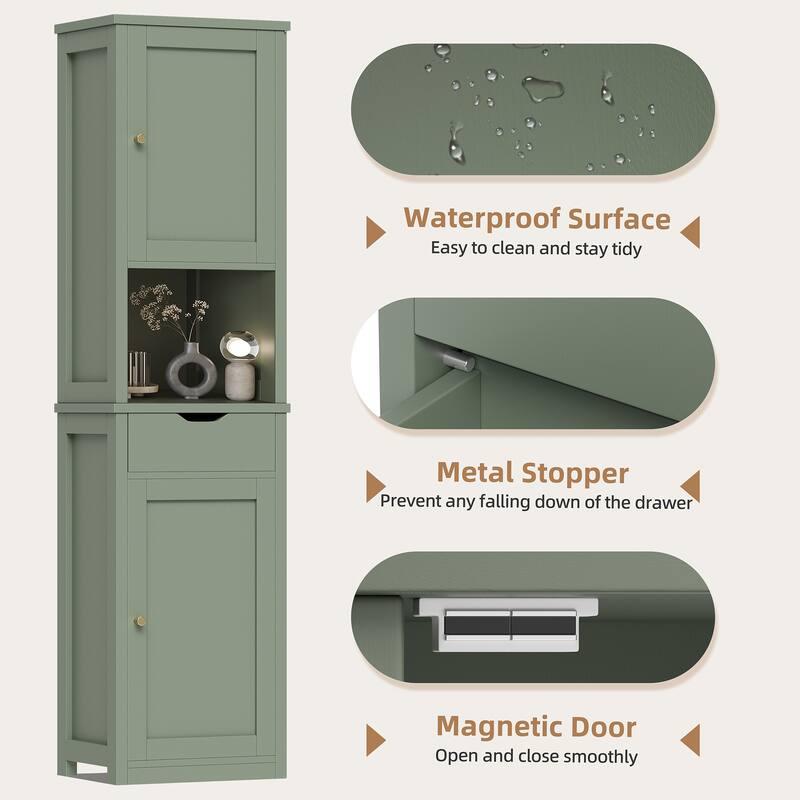 Bathroom Storage Cabinet with Adjustable Shelves & Open Shelf - N/A