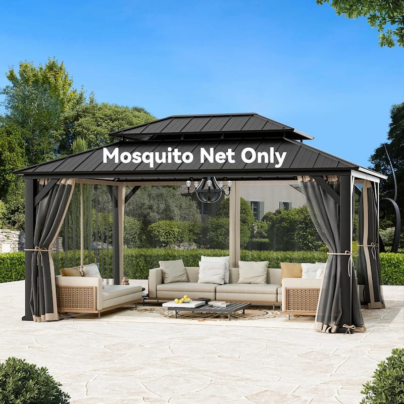 12' x 16', Outdoor Gazebo Mosquito Nettings with Double Zipper, Replacement for Patio Canopy, Garden (Mosquito Net Only)