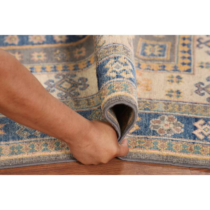 Geometric Kazak Area Rug Handmade Oriental Wool Carpet - 4'0" x 5'9"