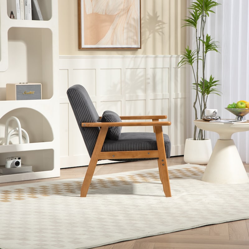 Corduroy Accent Chair,Solid Wood Armchair for Living Room