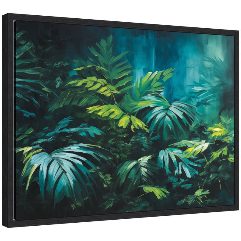 Kate and Laurel Sylvie Midnight Tropics Lush Landscape Framed Canvas by The Creative Bunch Studio - 24x18 - Black