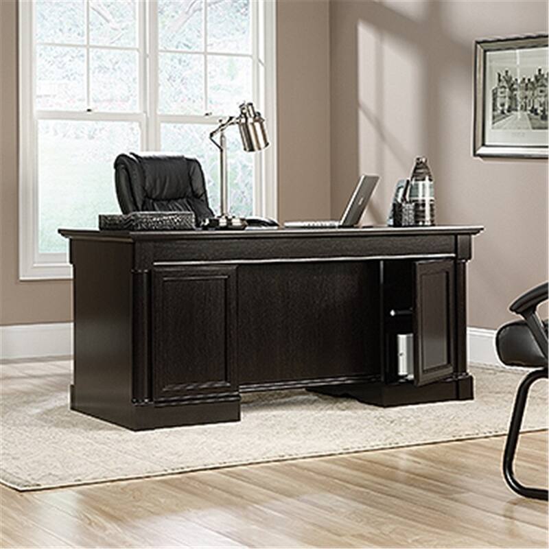 Executive Desk with 7 Drawers, Traditional Home Office Desk, Cord Management, Wind Oak Finish