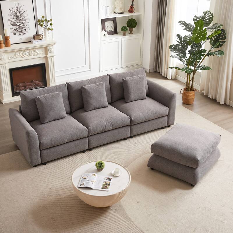 102.2" Fabric L-Shaped Modular Sleeper Sectional Sofa with Ottoman