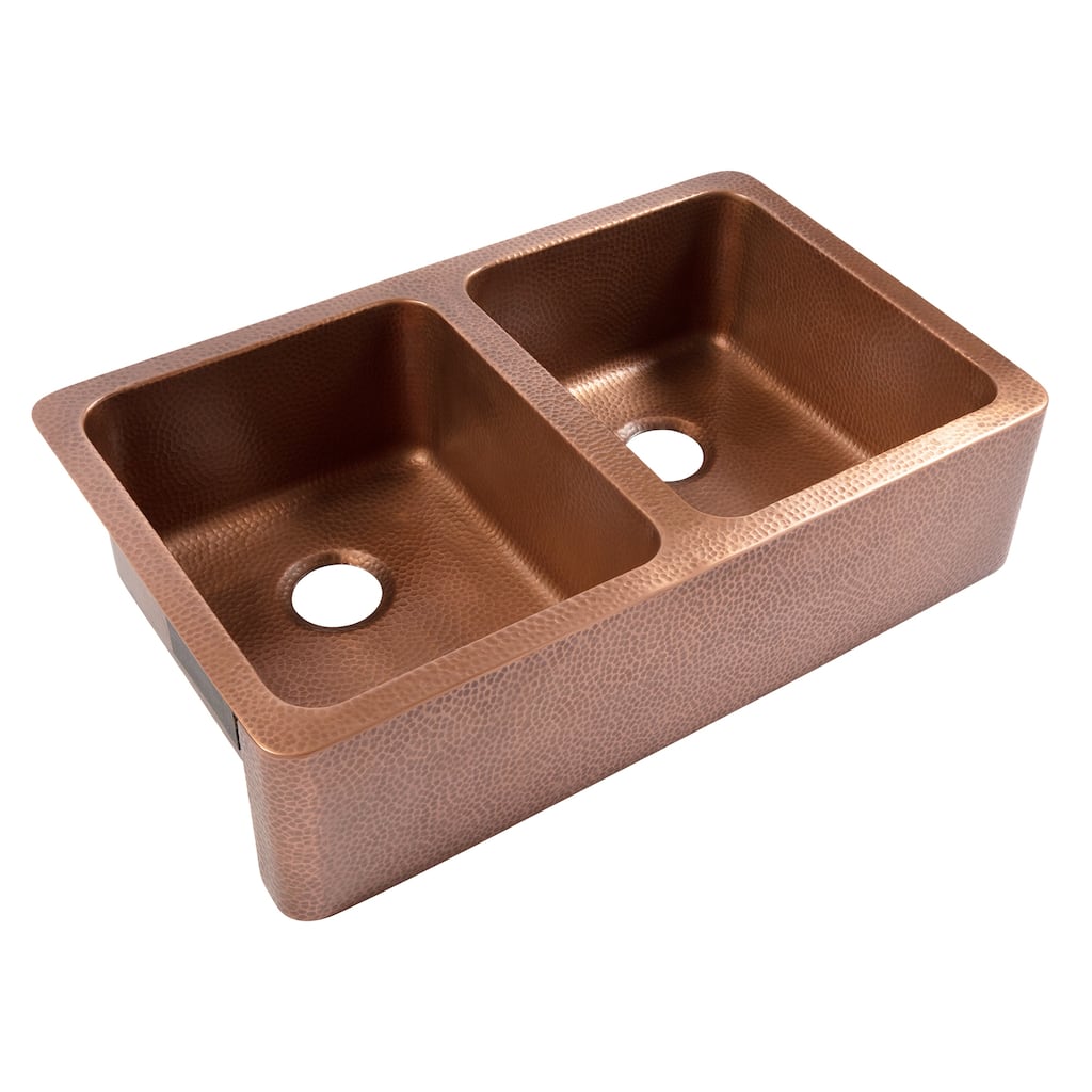 Adams Copper 36" Double Bowl Farmhouse Apron Front Undermount Kitchen Sink
