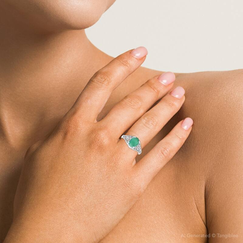1Ct Genuine Emerald Oval Solitaire Ring Gold