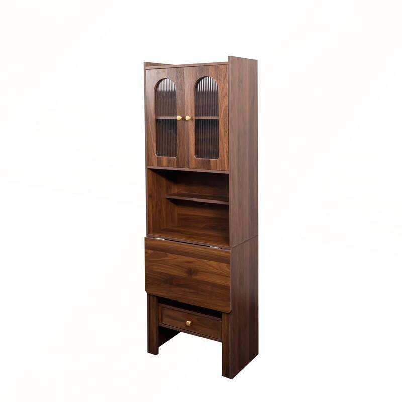 Fold-Out Convertible Desk Cabinet with Shelf and Drawer for Multi-Function Home Office Workstation
