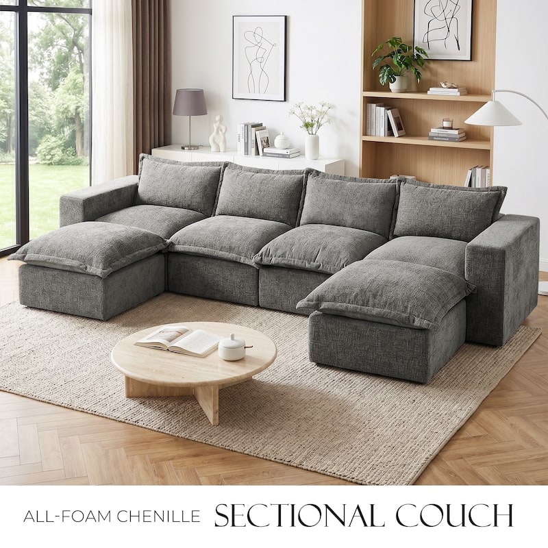 147.9'' W U-Shaped Modular Sectional Sofa Comfy Cloud Couch Chenille Sofa