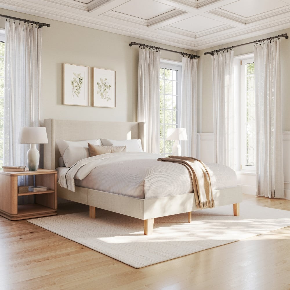 Martha Stewart Upholstered Platform Bed with Wingback Headboard