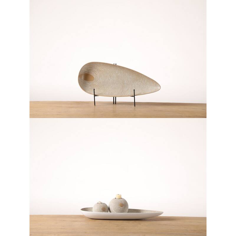 Tan Striped Polyresin Candle Holder Set Modern Home Centerpiece