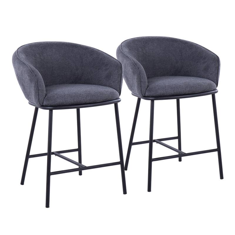 Porch & Den Kacie Counter Stool in Black Steel and Fabric - Set of 2