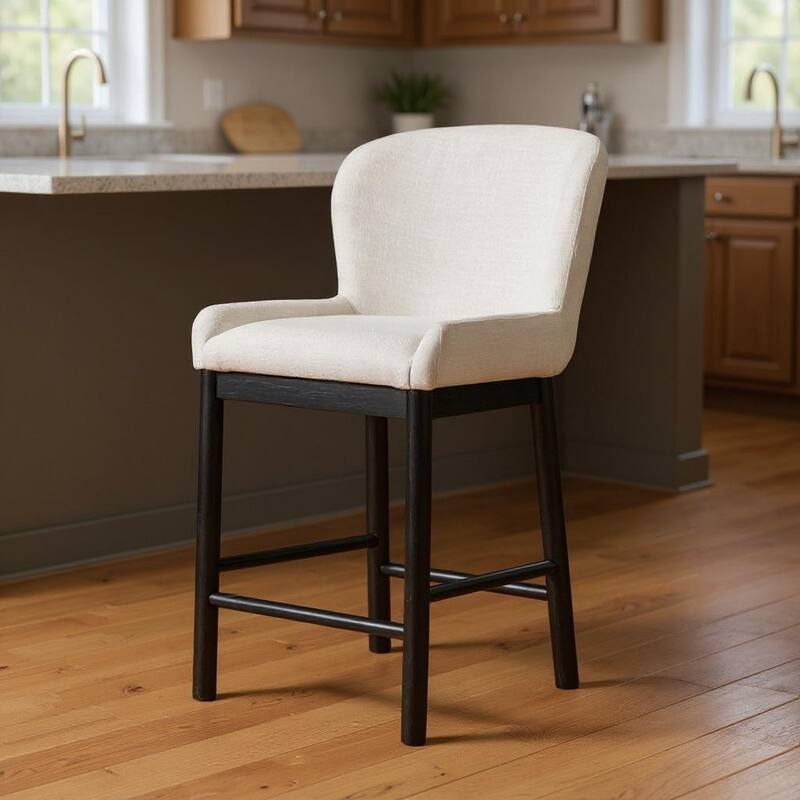 HomeRoots 26" White and Black Fabric and Solid Wood Counter Height Bar Chair - Counter Height - White - Single