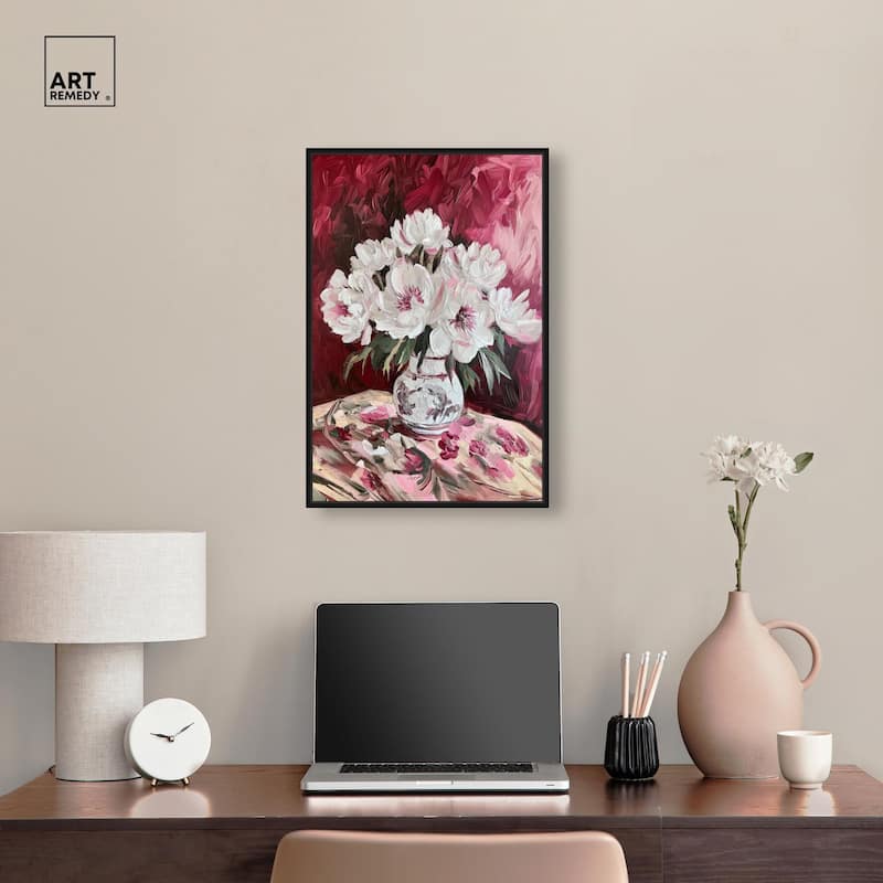 Peonies on Ruby Tide Canvas by Art Remedy