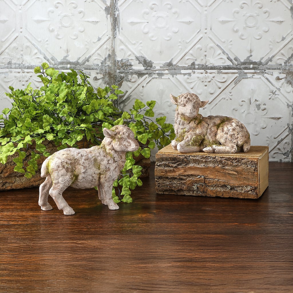 8.5" Resin Mossed Sheep Set of 2