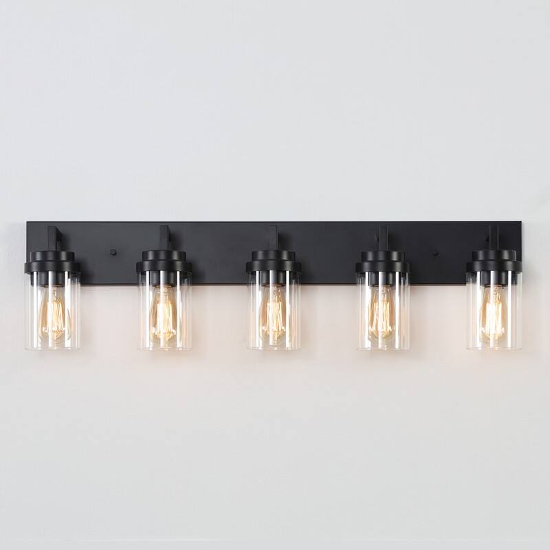 KAWOTI 5-Light Dimmable Bathroom Vanity Light with Clear Glass Shade