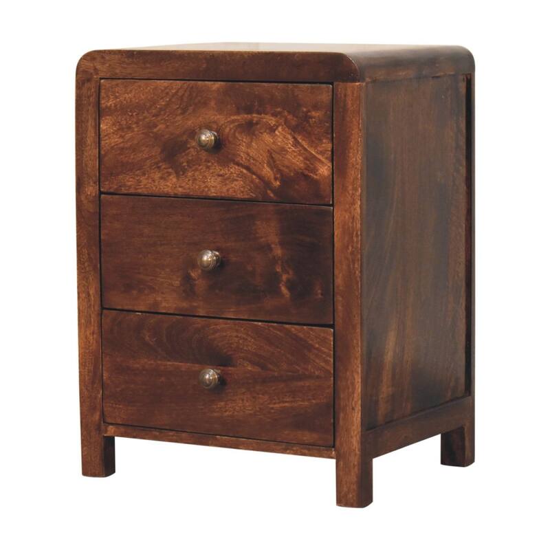 HomeRoots 24" Walnut Solid Wood Three Drawer Nightstand