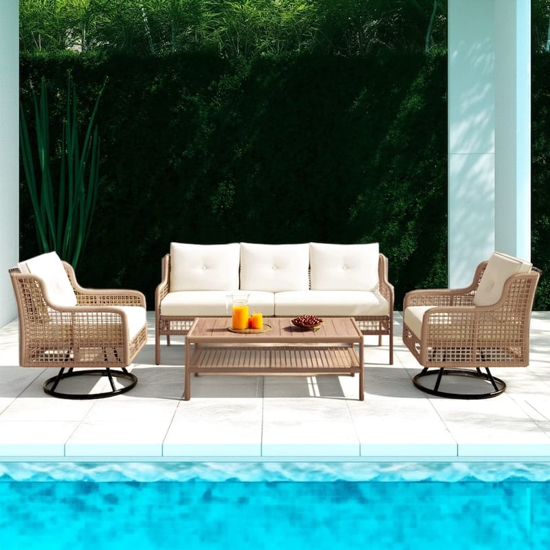 Modern All-Weather PE Wicker 5-Piece Sectional Patio Set with 360° Swivel Chairs