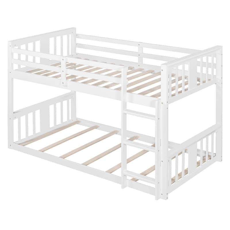 Twin Over Twin Bunk Bed with Ladder and Solid Pine Frame