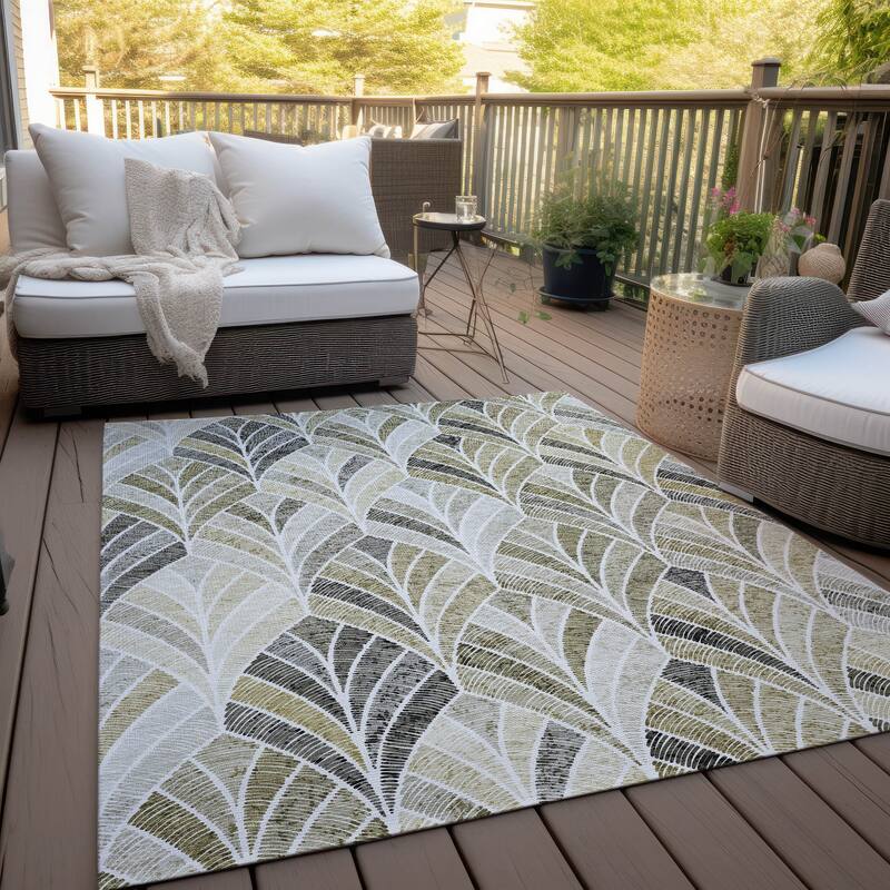 Machine Washable Indoor/ Outdoor Chantille Modern Mosaic Rug - Taupe - 5' x 7'6"