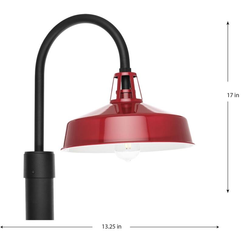 Cedar Springs Collection One-Light Red Metal Shade Farmhouse Outdoor Post Lantern - 13.25 in x 18.5 in x 17 in