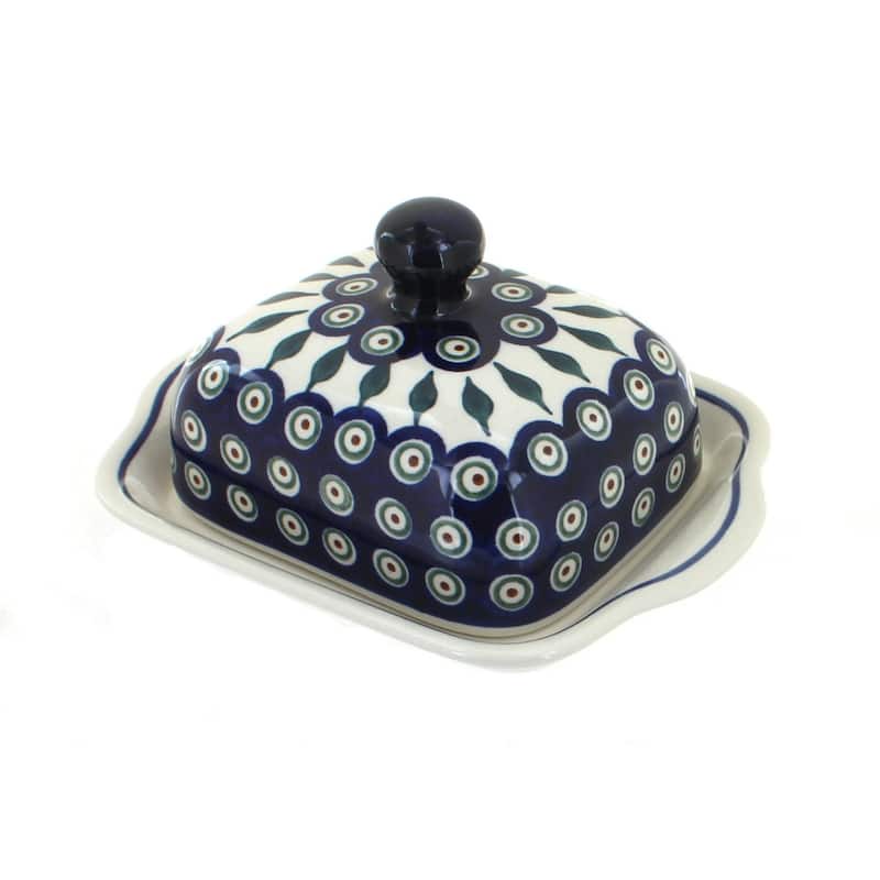 Blue Rose Polish Pottery 858 Zaklady Square Butter Dish - Peacock