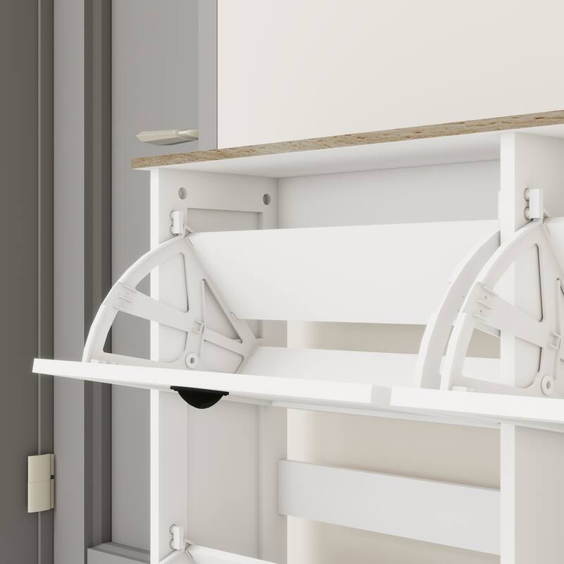 Slim Shoe Cabinet with 2 Drawers & 4 Flip Drawers, Shoe Rack with Adjustable Shelf, Freestanding Shoe Cabinet Organizer