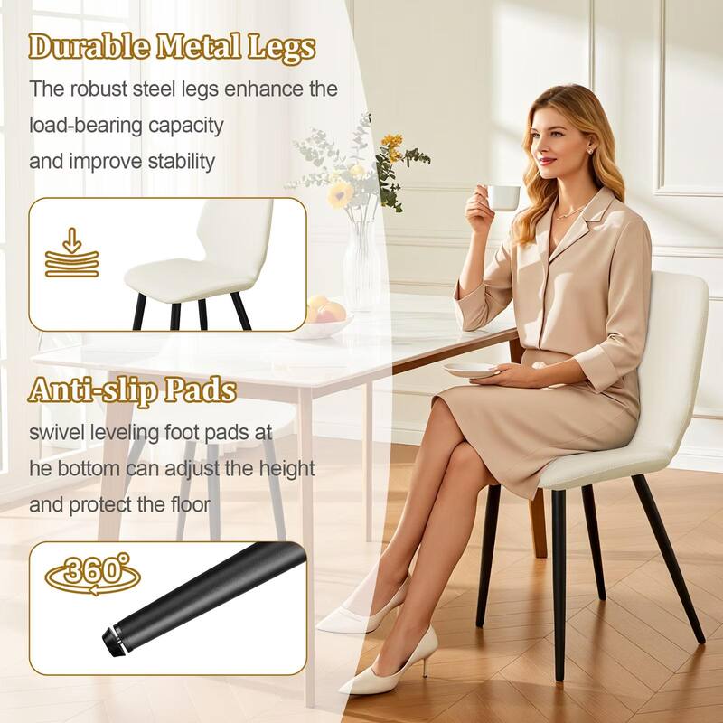 Leather Dining Chair with Metal Legs, Shell Shape Upholstered Chair Set of 4 for Kitchen, Restaurant, Living