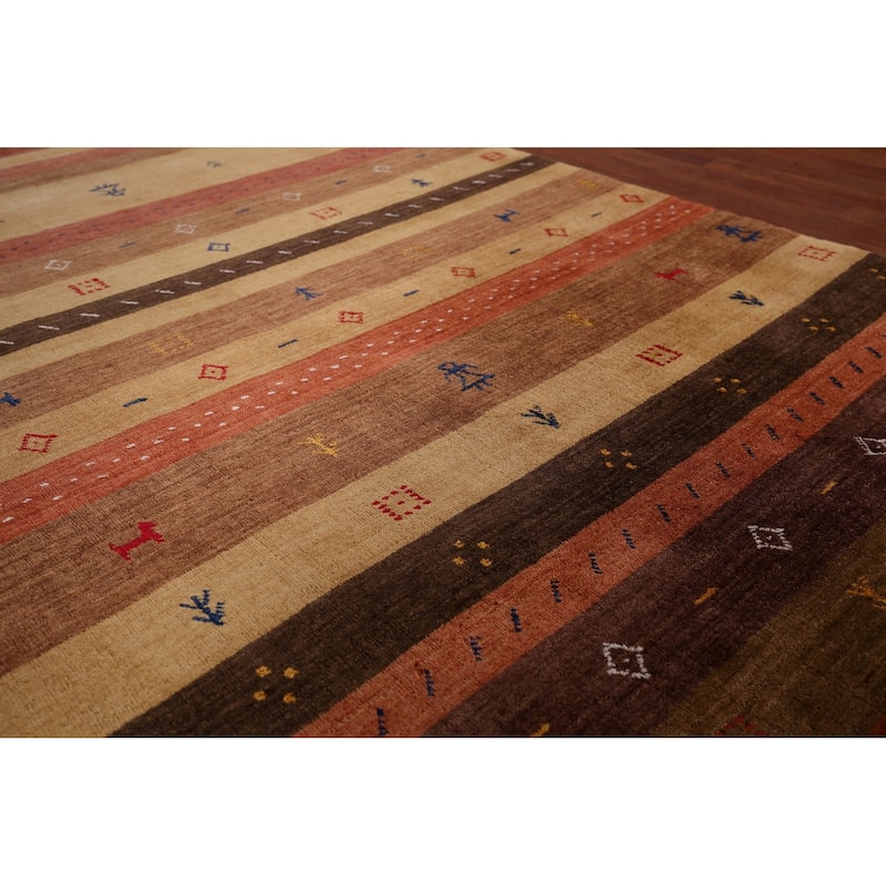 Animals Striped Gabbeh Indian Area Rug Handmade Wool Carpet - 5'3"x 7'10"