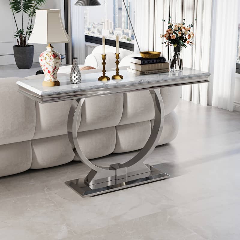50 inch Rectangle Console Table with Circle Base - Silver